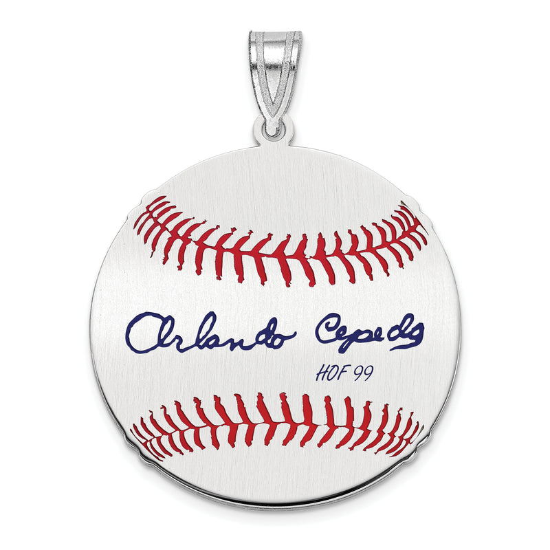 Sterling Silver Rhodium plated Orlando Cepeda Hall of Fame Signature Medium Epoxy Baseball Pendant