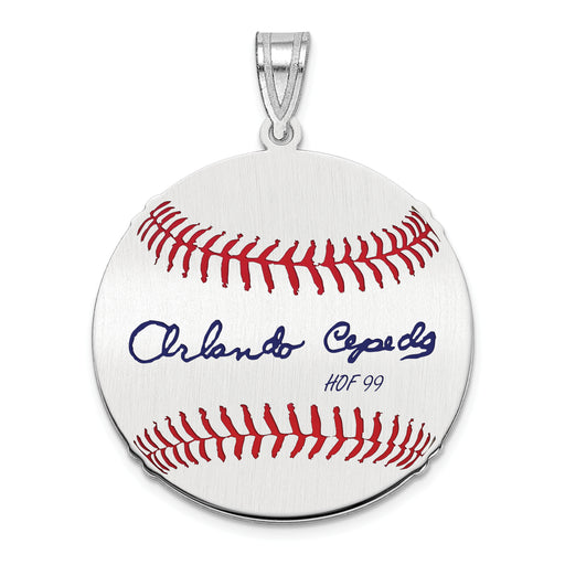 Sterling Silver Rhodium plated Orlando Cepeda Hall of Fame Signature Medium Epoxy Baseball Pendant