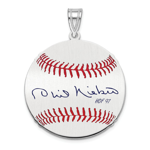 Sterling Silver Rhodium plated Phil Niekro Hall of Fame Signature Medium Epoxy Baseball Pendant