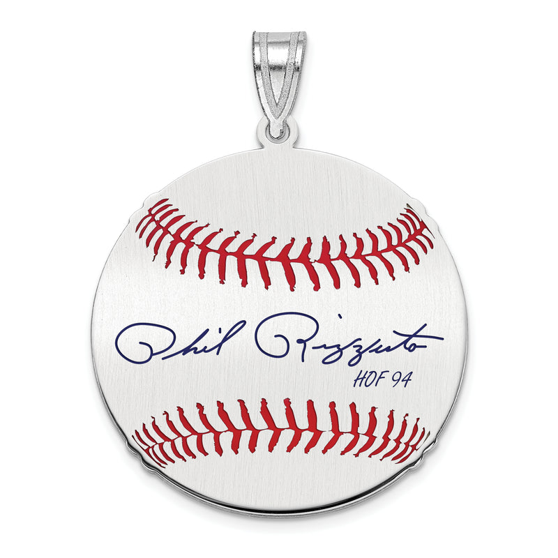 Sterling Silver Rhodium plated Phil Rizzuto Hall of Fame Signature Medium Epoxy Baseball Pendant