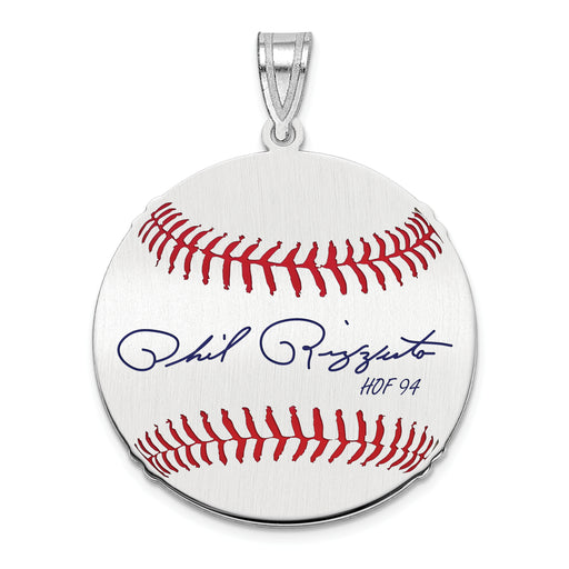 Sterling Silver Rhodium plated Phil Rizzuto Hall of Fame Signature Medium Epoxy Baseball Pendant
