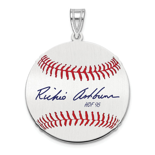 Sterling Silver Rhodium plated Richie Ashburn Hall of Fame Signature Medium Epoxy Baseball Pendant