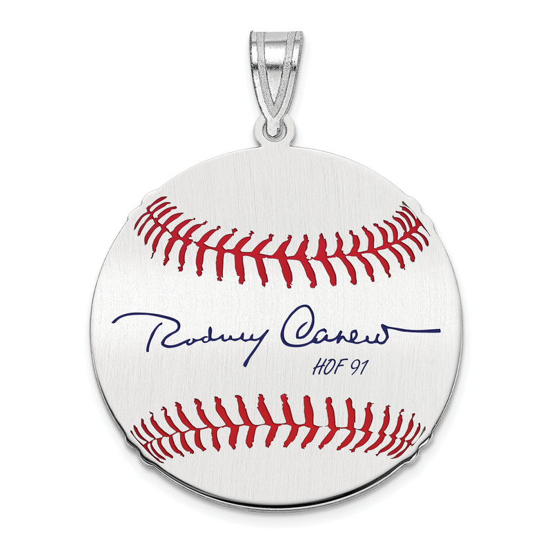 Sterling Silver Rhodium plated Rodney Carew Hall of Fame Signature Medium Epoxy Baseball Pendant