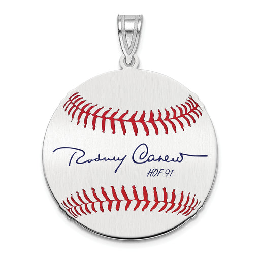 Sterling Silver Rhodium plated Rodney Carew Hall of Fame Signature Medium Epoxy Baseball Pendant