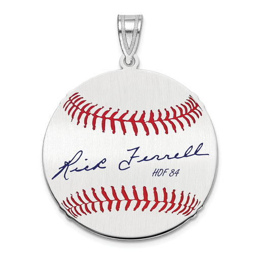 Sterling Silver Rhodium plated Rick Ferrell Hall of Fame Signature Medium Epoxy Baseball Pendant