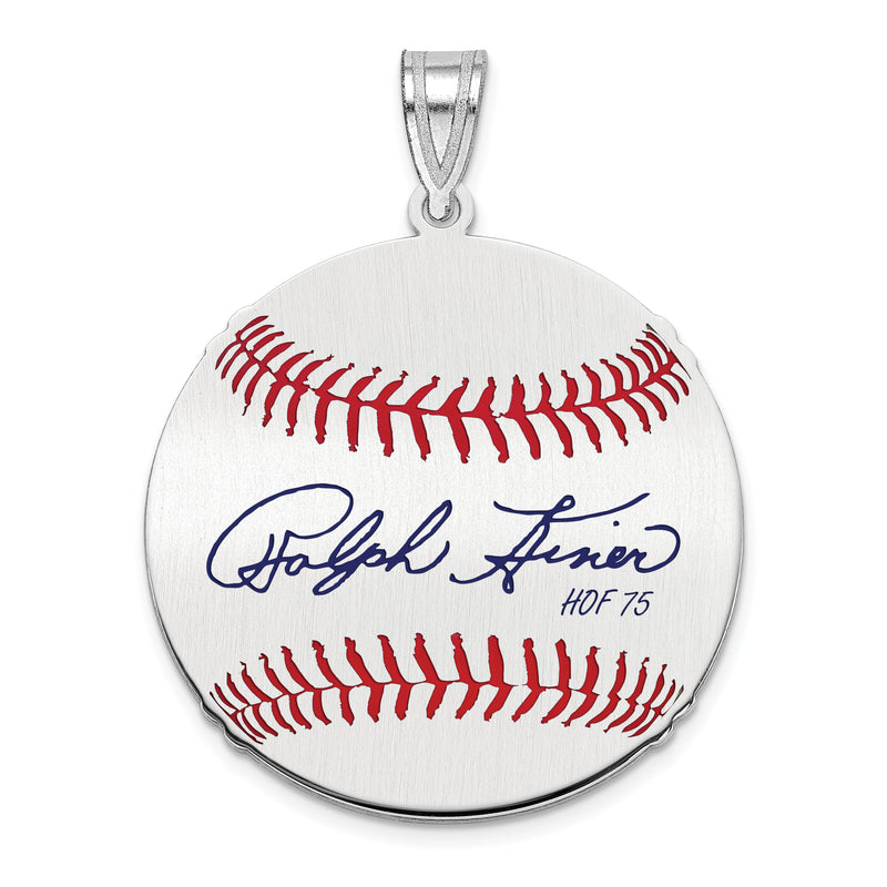 Sterling Silver Rhodium plated Ralph Kiner Hall of Fame Signature Medium Epoxy Baseball Pendant