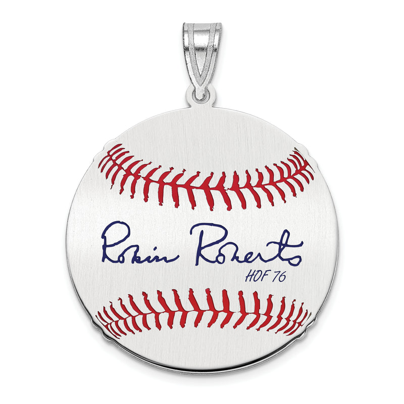Sterling Silver Rhodium plated Robin Roberts Hall of Fame Signature Medium Epoxy Baseball Pendant