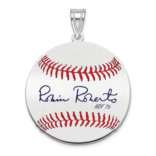 Sterling Silver Rhodium plated Robin Roberts Hall of Fame Signature Medium Epoxy Baseball Pendant