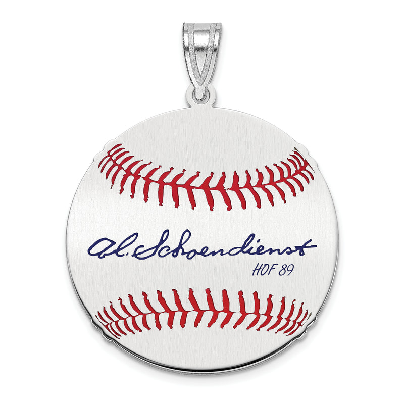 Sterling Silver Rhodium plated Al RED Schoendienst Hall of Fame Signature Medium Epoxy Baseball Pendant