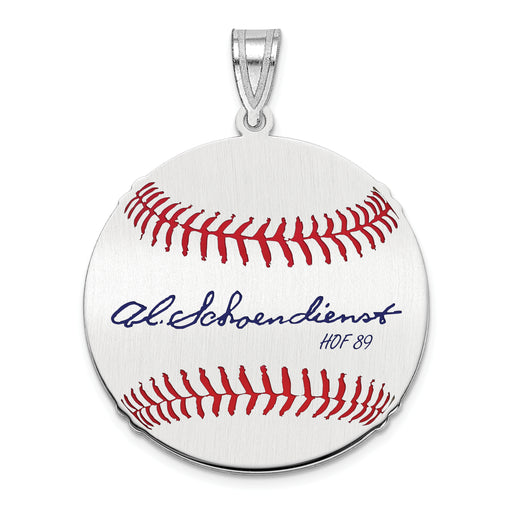 Sterling Silver Rhodium plated Al RED Schoendienst Hall of Fame Signature Medium Epoxy Baseball Pendant