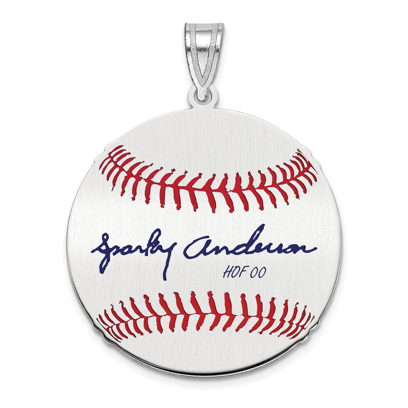 Sterling Silver Rhodium plated George SPARKY Anderson Hall of Fame Signature Medium Epoxy Baseball Pendant