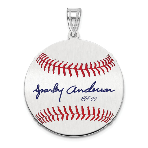Sterling Silver Rhodium plated George SPARKY Anderson Hall of Fame Signature Medium Epoxy Baseball Pendant