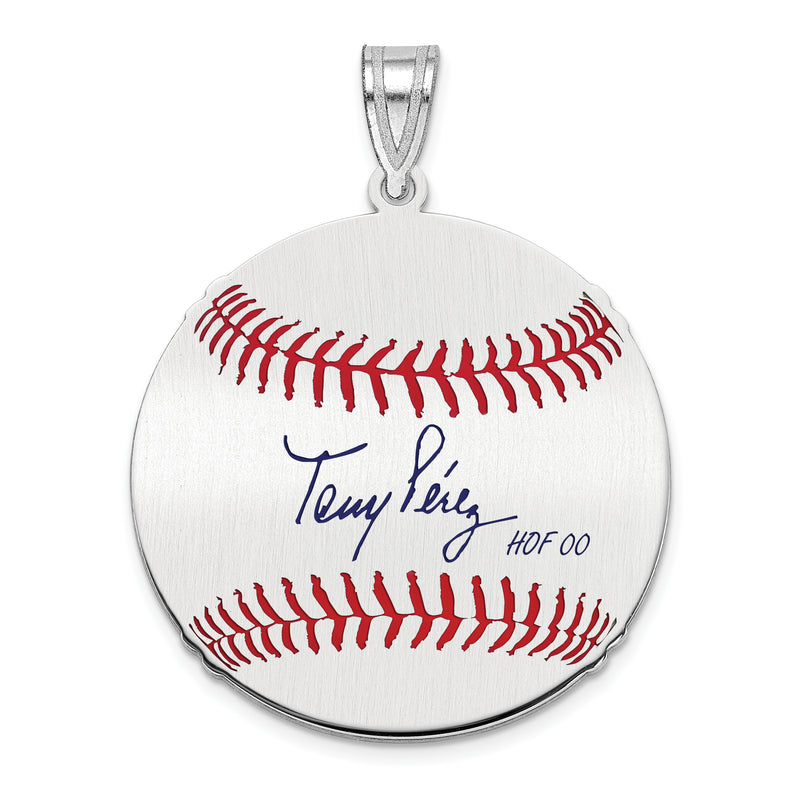 Sterling Silver Rhodium plated Atanasio TONY P‚rez Hall of Fame Signature Medium Epoxy Baseball Pendant