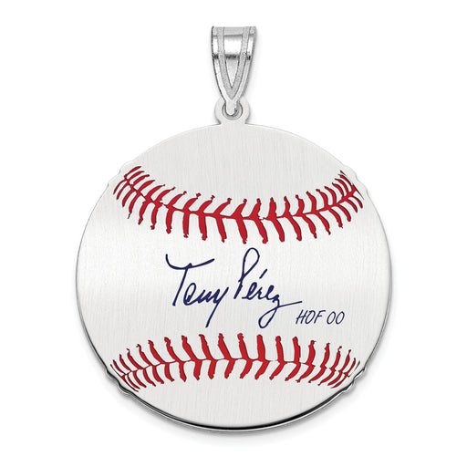 Sterling Silver Rhodium plated Atanasio TONY P‚rez Hall of Fame Signature Medium Epoxy Baseball Pendant