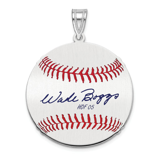 Sterling Silver Rhodium plated Wade Boggs Hall of Fame Signature Medium Epoxy Baseball Pendant