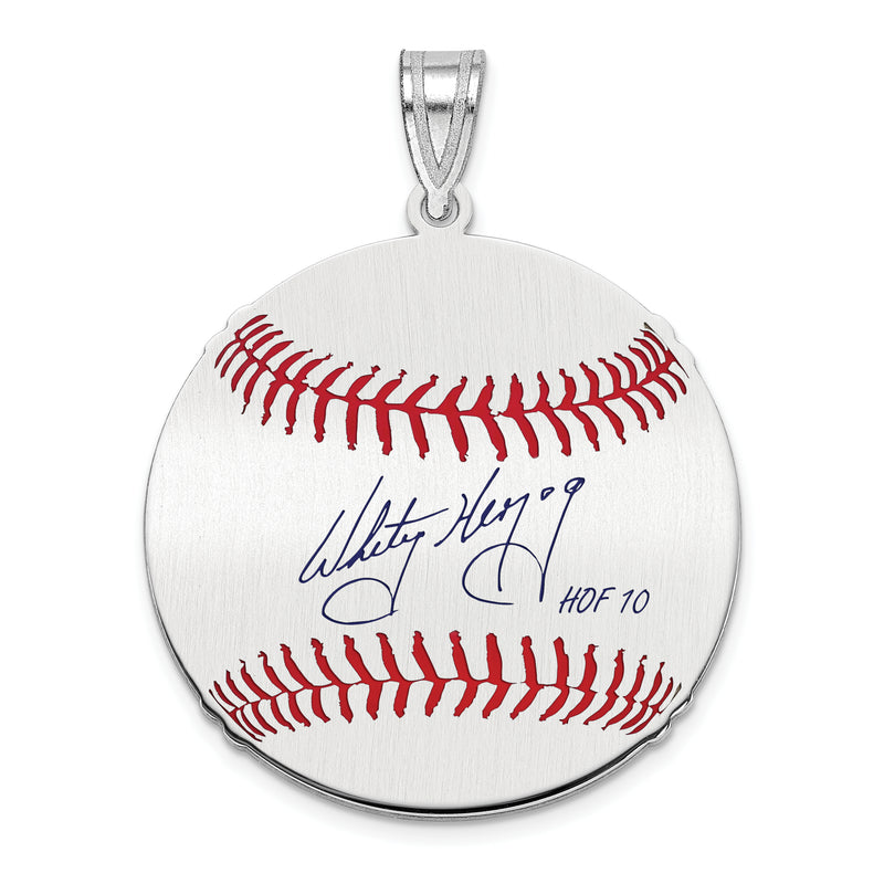 Sterling Silver Rhodium plated Whitey Herzog Hall of Fame Signature Medium Epoxy Baseball Pendant