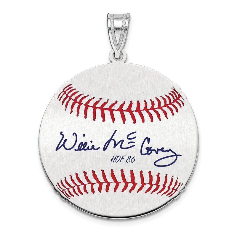 Sterling Silver Rhodium plated Willie McCovey Hall of Fame Signature Medium Epoxy Baseball Pendant