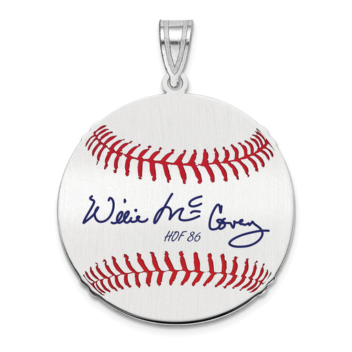 Sterling Silver Rhodium plated Willie McCovey Hall of Fame Signature Medium Epoxy Baseball Pendant