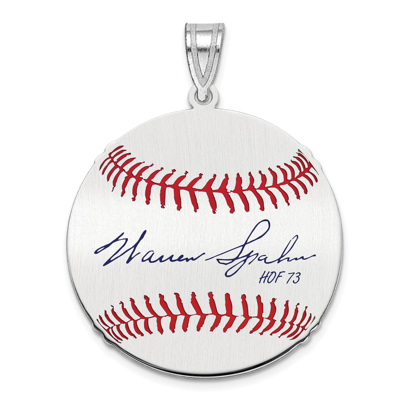 Sterling Silver Rhodium plated Warren Spahn Hall of Fame Signature Medium Epoxy Baseball Pendant