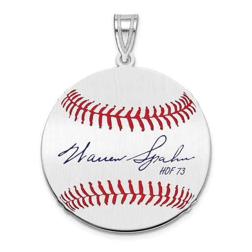 Sterling Silver Rhodium plated Warren Spahn Hall of Fame Signature Medium Epoxy Baseball Pendant