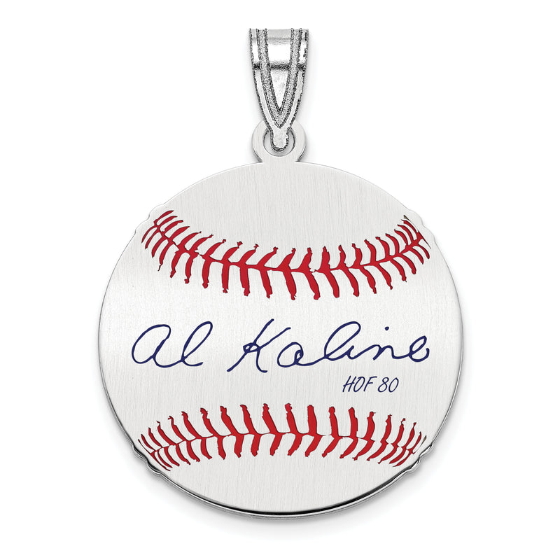 Sterling Silver Rhodium plated Al Kaline Hall of Fame Signature Small Epoxy Baseball Pendant