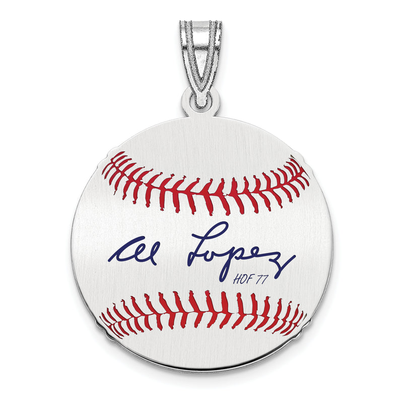 Sterling Silver Rhodium plated Al Lopez Hall of Fame Signature Small Epoxy Baseball Pendant