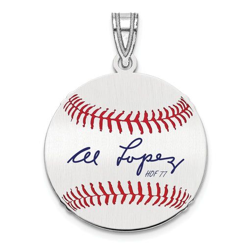 Sterling Silver Rhodium plated Al Lopez Hall of Fame Signature Small Epoxy Baseball Pendant
