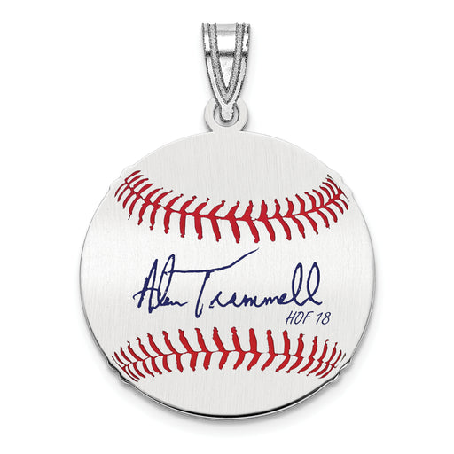 Sterling Silver Rhodium plated Alan Trammell Hall of Fame Signature Small Epoxy Baseball Pendant