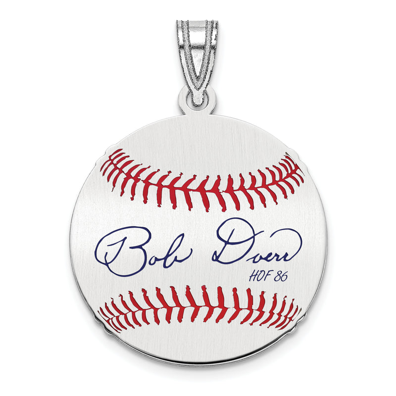 Sterling Silver Rhodium plated Bobby Doerr Hall of Fame Signature Small Epoxy Baseball Pendant
