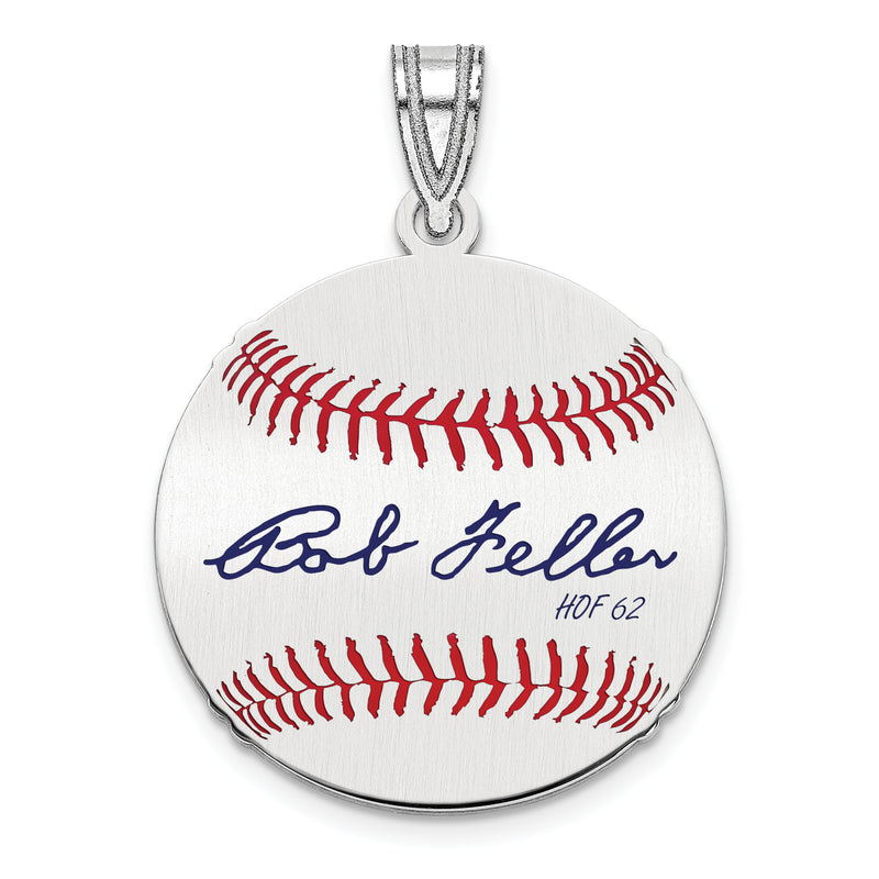 Sterling Silver Rhodium plated Bob Feller Hall of Fame Signature Small Epoxy Baseball Pendant