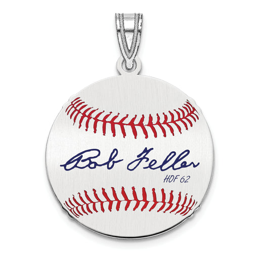 Sterling Silver Rhodium plated Bob Feller Hall of Fame Signature Small Epoxy Baseball Pendant