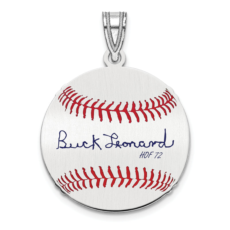 Sterling Silver Rhodium plated Walter BUCK Leonard Hall of Fame Signature Small Epoxy Baseball Pendant