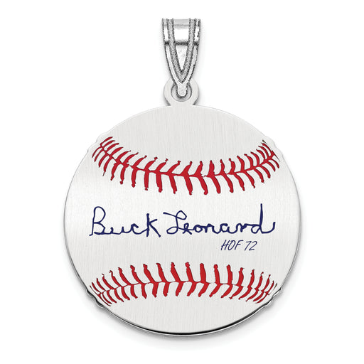 Sterling Silver Rhodium plated Walter BUCK Leonard Hall of Fame Signature Small Epoxy Baseball Pendant