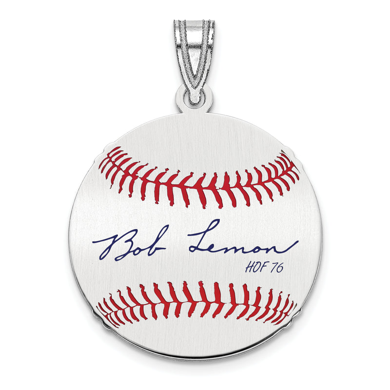Sterling Silver Rhodium plated Bob Lemon Hall of Fame Signature Small Epoxy Baseball Pendant