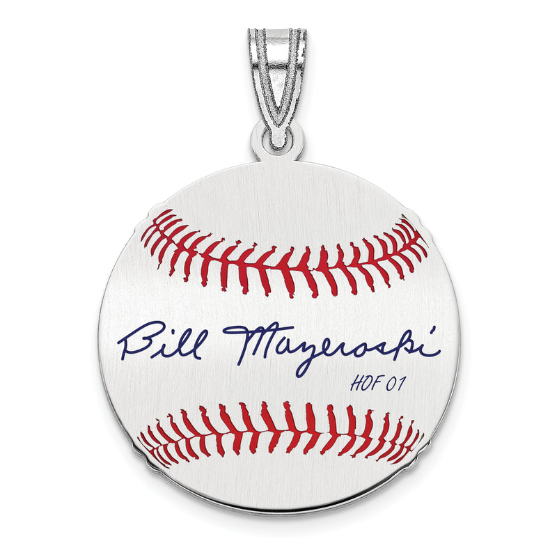 Sterling Silver Rhodium plated William BILL Mazeroski Hall of Fame Signature Small Epoxy Baseball Pendant