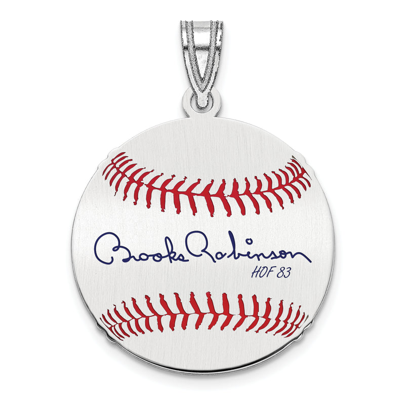 Sterling Silver Rhodium plated Brooks Robinson Hall of Fame Signature Small Epoxy Baseball Pendant