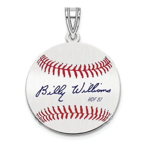 Sterling Silver Rhodium plated Billy Williams Hall of Fame Signature Small Epoxy Baseball Pendant