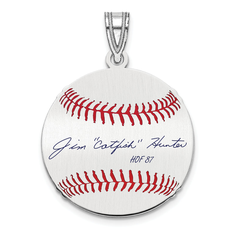 Sterling Silver Rhodium plated Jim CATFISH Hunter Hall of Fame Signature Small Epoxy Baseball Pendant