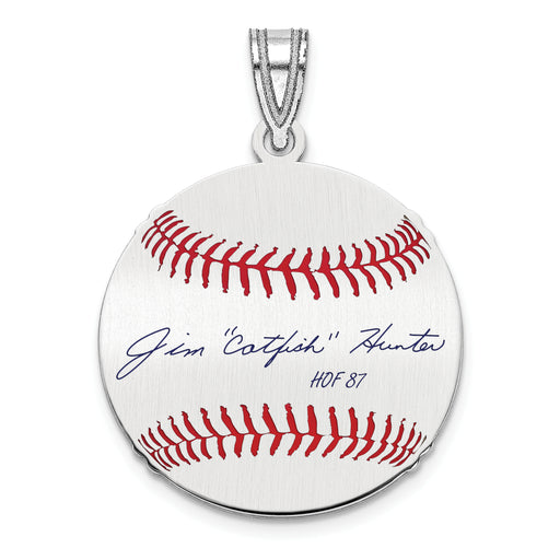 Sterling Silver Rhodium plated Jim CATFISH Hunter Hall of Fame Signature Small Epoxy Baseball Pendant