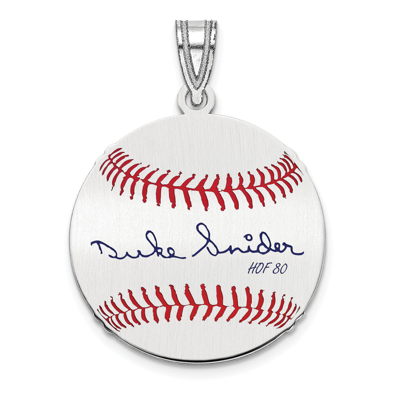 Sterling Silver Rhodium plated Edwin Donald DUKE Snider Hall of Fame Signature Small Epoxy Baseball Pendant