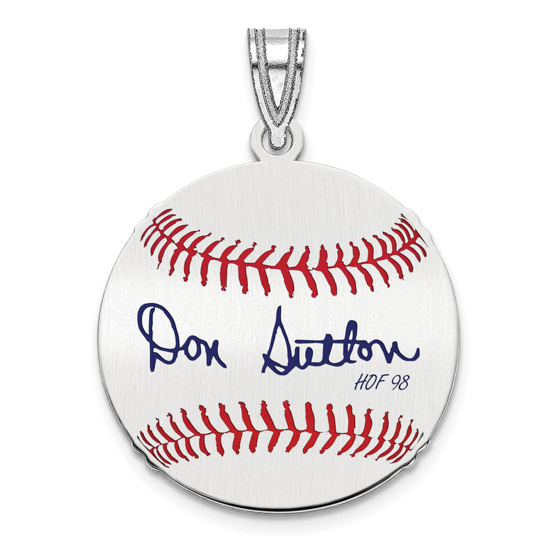 Sterling Silver Rhodium plated Don Sutton Hall of Fame Signature Small Epoxy Baseball Pendant