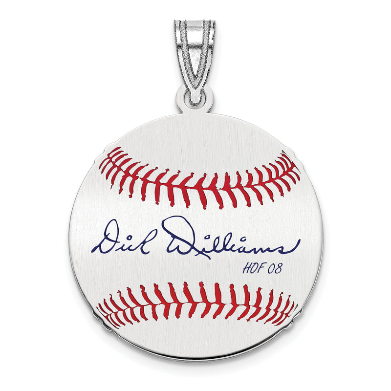 Sterling Silver Rhodium plated Dick Williams Hall of Fame Signature Small Epoxy Baseball Pendant