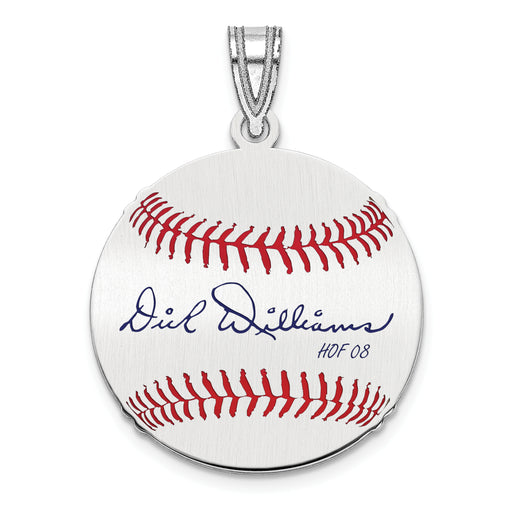 Sterling Silver Rhodium plated Dick Williams Hall of Fame Signature Small Epoxy Baseball Pendant