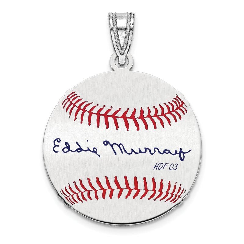 Sterling Silver Rhodium plated Eddie Murray Hall of Fame Signature Small Epoxy Baseball Pendant