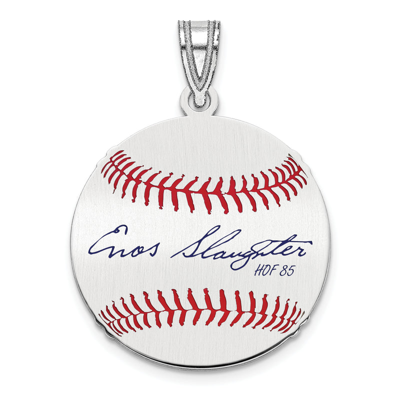 Sterling Silver Rhodium plated Enos Slaughter Hall of Fame Signature Small Epoxy Baseball Pendant