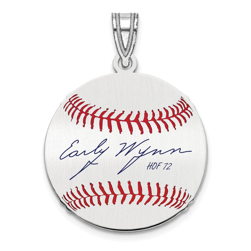 Sterling Silver Rhodium plated Early Wynn Jr Hall of Fame Signature Small Epoxy Baseball Pendant