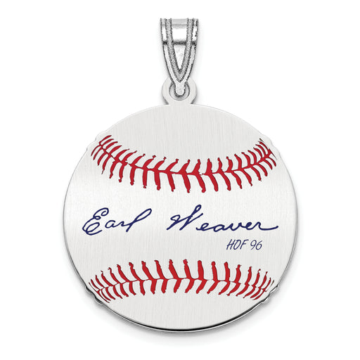 Sterling Silver Rhodium plated Earl Weaver Hall of Fame Signature Small Epoxy Baseball Pendant