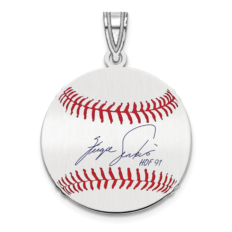Sterling Silver Rhodium plated Fergie Jenkins Hall of Fame Signature Small Epoxy Baseball Pendant