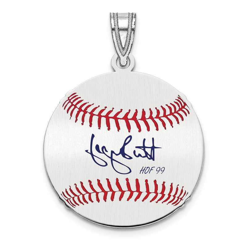 Sterling Silver Rhodium plated George Brett Hall of Fame Signature Small Epoxy Baseball Pendant