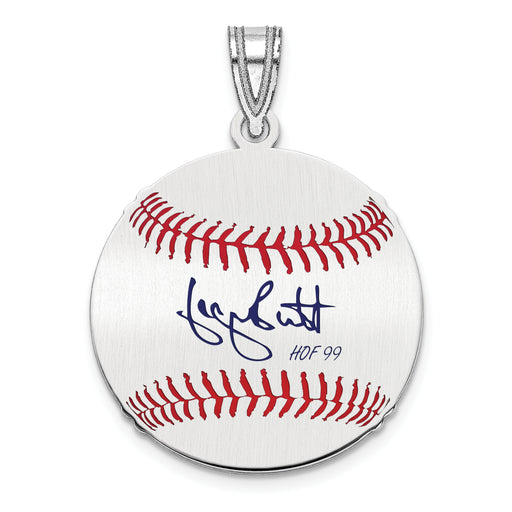 Sterling Silver Rhodium plated George Brett Hall of Fame Signature Small Epoxy Baseball Pendant